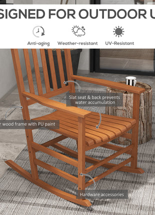 Outdoor Rocking Chair Set of 2, Patio Wooden Rocking Chair with Smooth Armrests, High Back for Garden, Balcony, Porch, Supports Up to 352 lbs, Teak