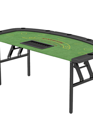 Poker Table Foldable, 72" Portable Casino Blackjack Table for 8 Players with Felt Surface, Cup Holders, Green