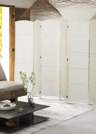 Room Divider, 6 Panel Folding Privacy Screen, 6FT Tall Portable Weave Partition Wall Divider for Bedroom, White