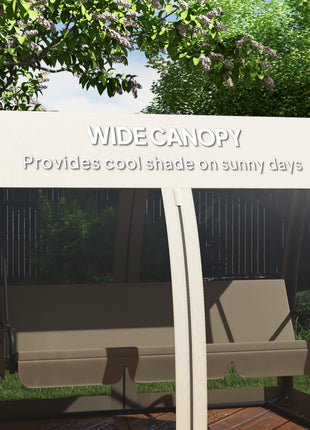 3 Seat Outdoor Swing Chair Convertible Covered Day Bed with Canopy, Mesh Netting, Steel Stand for Garden, Patio, Coffee