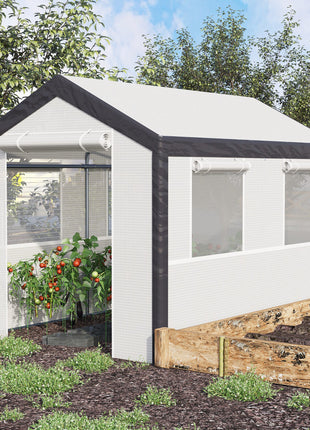 10' x 7' x 7' Greenhouse, Walk-in Outdoor Tunnel Green House with PE Cover, Steel Frame, 2 Roll-Up Zipper Doors & 4 Windows for Flowers, Vegetables, Tropical Plants, White