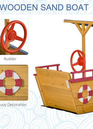 Kids Wooden Sandbox, w/ Canopy Bench Seat Storage Space, Aged 3-8 Years Old