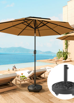 Round Patio Umbrella Base, 46 lbs Resin Umbrella Base with Wheels, Outdoor Umbrella Stand for 1.3"/1.5"/1.9" Umbrella Poles for Outdoor, Lawn, Poolside, Black