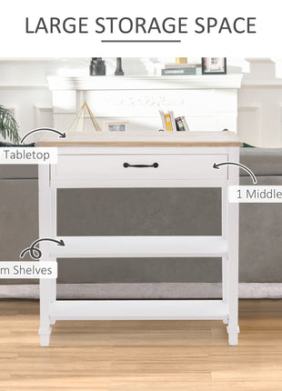 Modern Style Sofa Console Entry Hallway Table with Drawer and Shelves, Sturdy Build, and Large Storage, White
