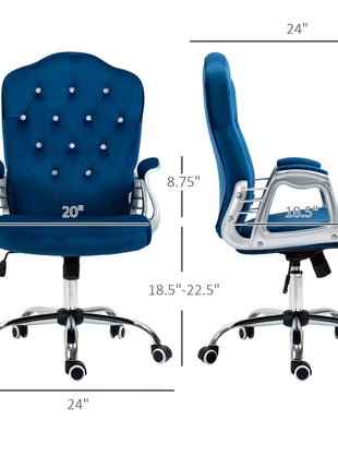 Velvet Office Chair Desk Chair with 360 Degree Swivel Wheels Adjustable Height Tilt Function Blue