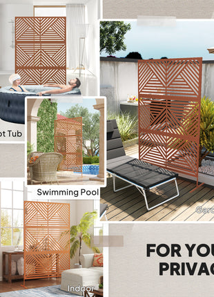 Decorative Privacy Fence Screen, Metal Outdoor Privacy Screen Climbing Plant Trellis with Stand, Rhombus Brown