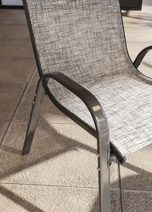 Set of 4 Outdoor Dining Chairs, Stackable Patio Chairs with High Back, Breathable Mesh Seat for Garden Lawn, Mixed Gray