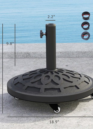 Round Patio Umbrella Base with Wheels, 46 lbs Resin Umbrella Stand Base, Heavy Duty Patio Umbrella Holder for 1.3"/1.5"/1.9" Umbrella Poles for Outdoor, Lawn, Poolside, Black