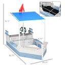 Kids Sandbox with Canopy, Pirate Ship Wooden Sand Boxes with Bench for Backyard, Sand Pit for Toddlers, 83" x 43", Blue