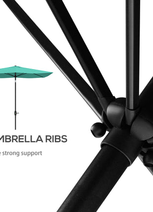6.5' x 10' Rectangular Market Umbrella, Patio Outdoor Table Umbrella with Crank and Push Button Tilt, Teal
