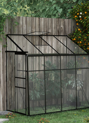 8' x 4' Walk-in Polycarbonate Greenhouse, Lean-to Aluminum Green House with Rain Gutter and Foundation, Black