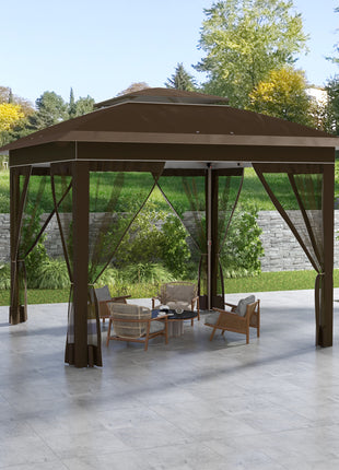 12' x 12' Pop Up Canopy Tent with Netting and Carry Bag, Instant Sun Shelter with 137 sq.ft Shade, Dark Brown
