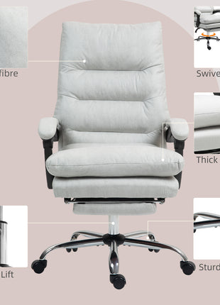 Microfibre Massage Office Chair, Heated Reclining Chair with Footrest, Double-tier Padding, Swivel Wheels, Light Gray