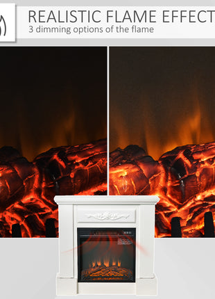 32" Electric Fireplace with Mantel, Freestanding Heater with LED Log Flame, Overheat Protection and Remote Control, 1400W, White