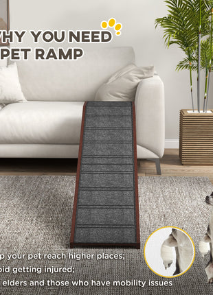 Dog Ramp for Bed, Pet Ramp for Dogs with Non-Slip Carpet and Top Platform, 74" x 16" x 25", Brown