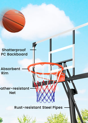 Portable Basketball Hoop Outdoor, 8-10ft Adjustable Basketball Goal, 47 Inch Shatterproof Backboard, Action Grip