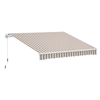 12' x 8' Retractable Awning Patio Awnings Sun Shade Shelter with Manual Crank Handle, 280g/m² UV & Water-Resistant Fabric and Aluminum Frame for Deck, Balcony, Yard, Beige