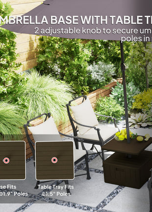 Patio Umbrella Base with Table Tray, Heavy Duty Weighted Umbrella Stand， Wheels Handles, 176lbs，Stand Filling, Brown