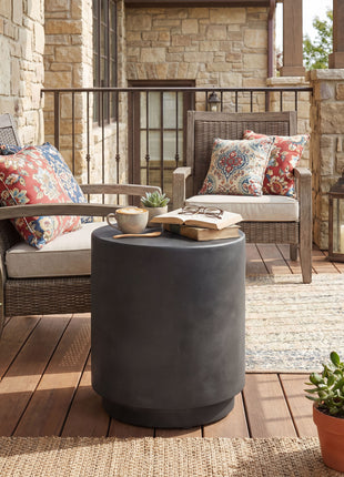 Lightweight Accent Table with Concrete Finish Round Side Table, Dark Gray
