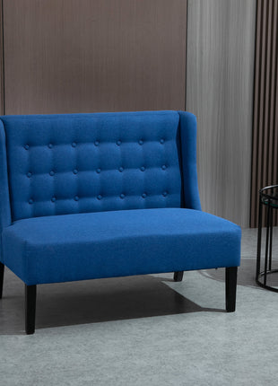 Armless Couch Wingback Double Sofa Linen Fabric Upholstery Button Tufted Loveseat Modern Living Room Settee, Blue
