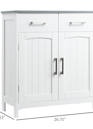Bathroom Floor Cabinet, Freestanding Linen Cabinet, Storage Cabinet with 2 Drawers, Double Doors, Adjustable Shelf, White