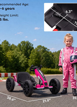 12V Electric Go Kart for Kids with Dual Motors, Adjustable Seat, Soft Start, LED Lights, EVA Wheels, for Age 3-6, Pink