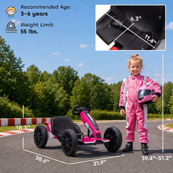 12V Electric Go Kart for Kids with Dual Motors, Adjustable Seat, Soft Start, LED Lights, EVA Wheels, for Age 3-6, Pink