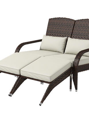2 Person Patio Wicker Adirondack Chair, High-Back Fire Pit Chair with Cushions, Cream White
