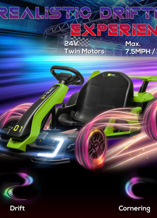 24V 7.5 MPH Electric Go Kart with Adjustable Seat, Slow Start, Green