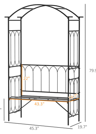 Metal Trellis Arbor Arch for Climbing Plants with Garden Bench, Grow Grapes and Vines, Decorative Seating,  Black