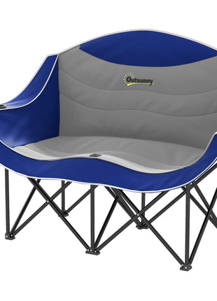 Padded Folding Camp Chair for Adults, Double Camping Chair with Armrests, Cup Holders, Carry Bag for Outdoor, Blue
