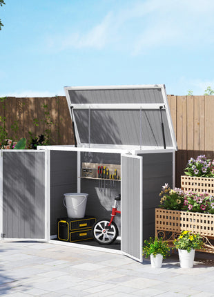 4.7 x 2.5FT Outdoor Horizontal Storage Shed, Lockable Trash Can Storage with Chain Lid, Gray