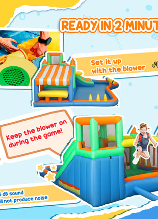 8 in 1 Inflatable Bounce House Water Slide with 550W High Power Blower, for 3-8 Years