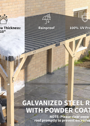 10' x 20' Wooden Gazebo, Hardtop Lean-to Gazebo Pergola with Galvanized Steel Sloped Roof, Light Walnut