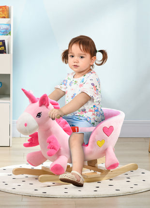 Baby Rocking Horse Ride On Unicorn with 32 Songs, Seatbelt, Pink