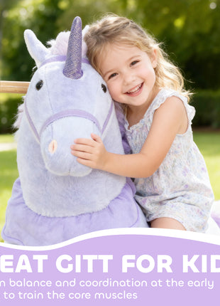 Ride on Unicorn Toy for Kids 4-7 Years, 37.8 Inch Plush Baby Rocking Horse with Wheels, No Battery Required, Purple