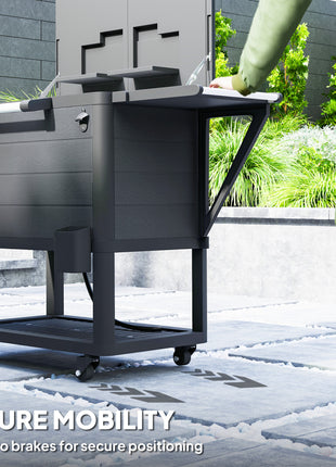 104 Quart Large Capacity Outdoor Cooler Cart, Patio Rolling Ice Chest with Bottle Opener Shelves Wheels, Black