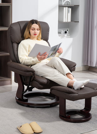 Swivel Recliner with Ottoman, PU Leather Reclining Chair with Footrest, for Living Room, Bedroom, Dark Brown