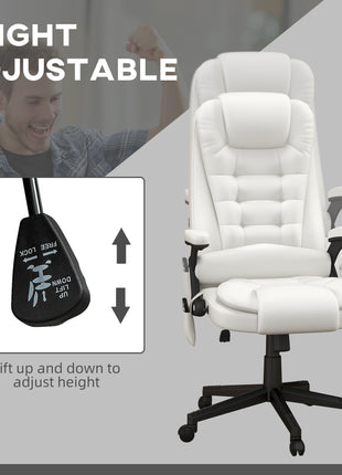 Massage Office Chair, Heated Reclining Computer Chair with 6 Vibration Points, Armrest and Remote, White