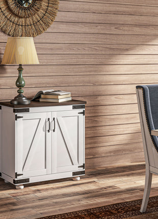 Kitchen Sideboard, Buffet Cabinet with Barn Door and Adjustable Shelf, Distressed White