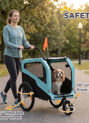 2-in-1 Dog Bike Trailer Pet Stroller Carrier for Large Dogs with Hitch, Quick-release Wheels, Foot Support, Pet Bicycle Cart Wagon Cargo for Travel, Blue
