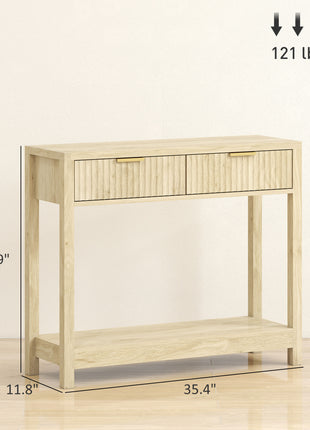35" Console Table with Storage, Narrow Entryway Table with Fluted Panel Drawers and Shelf for Hallway, Natural