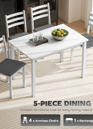5-Piece Small Kitchen Table Set for 4, Farmhouse Dining Table Set with Upholstered Chairs and Rubber Wood Legs, White