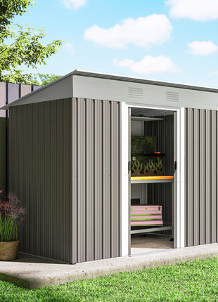 7' x 4' Metal Garden Shed, Backyard Tool Storage Shed with Dual Locking Doors, 2 Air Vents and Steel Frame, Light Gray