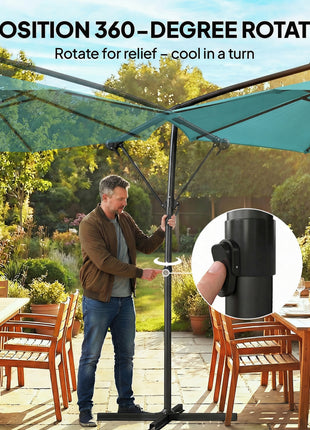 10 ft Offset Patio Umbrella with Cover, Hanging Cantilever Umbrella with 360° Rotation, Crank Handle, Tilt, Sky Blue