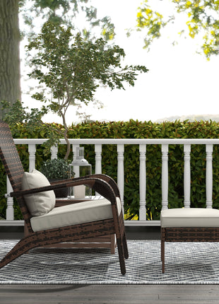 Wicker Adirondack Chair Fire Pit Chair w/ Ottoman & Cushions, White