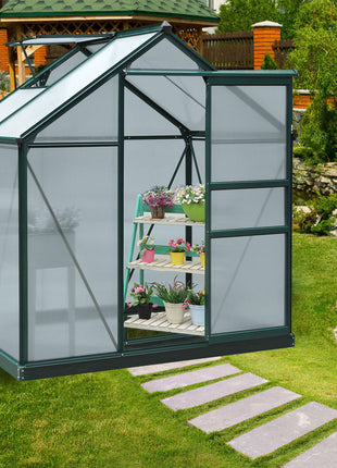 6' x 4' Greenhouse for Outdoors, Polycarbonate Greenhouse with Rain Gutter and Roof Vent, Aluminum Walk-in Green Houses for Outside for Patio Backyard Garden, Dark Green