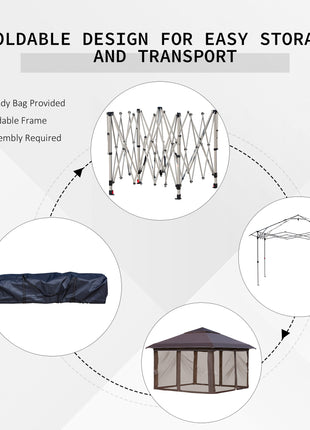 12' x 12' Pop Up Canopy Tent with Netting and Carry Bag, Instant Sun Shelter with 137 sq.ft Shade, Tents for Parties, Height Adjustable, for Outdoor, Garden, Patio, Brown