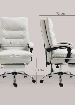 Microfibre Executive Massage Office Chair, Computer Desk Chair, Reclining Chair with Footrest, Double-tier Padding, Swivel Wheels, Cream White