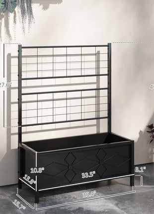 Outdoor Planter Box Galvanized Raised Garden Bed with Trellis for Climbing Vines, 35.4" x 15.7" x 47.2", Black